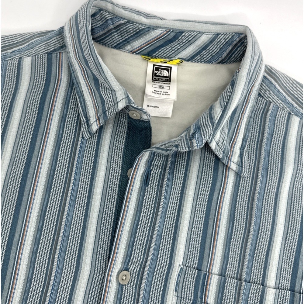 The North Face A5 Long Sleeve Shirt Men M Blue Stripe Button Up Cotton Outdoor